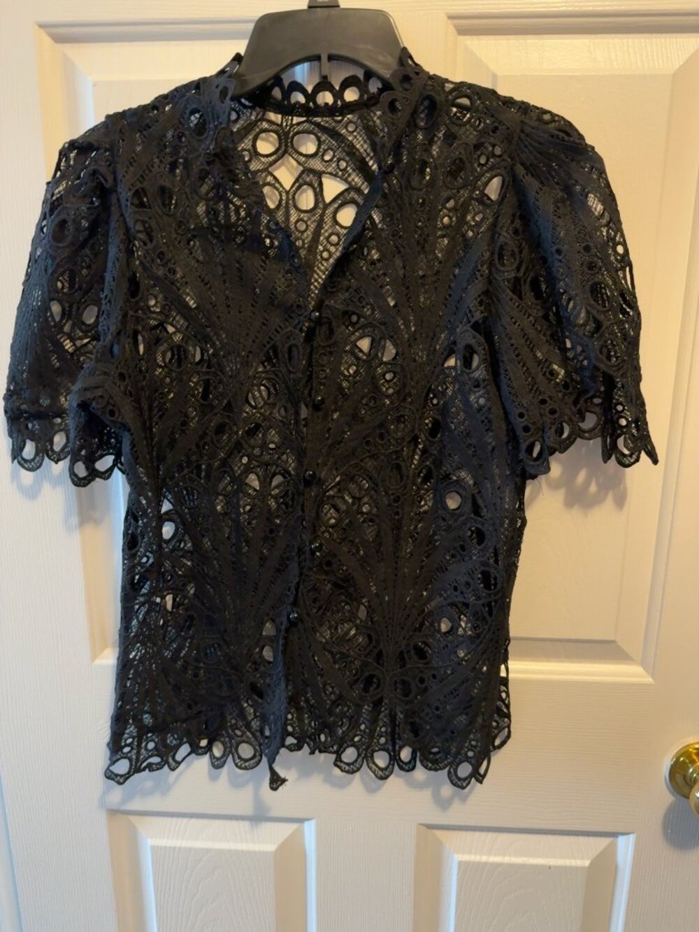 Doweha Black Sheer Lace Button Front Blouse Size Large